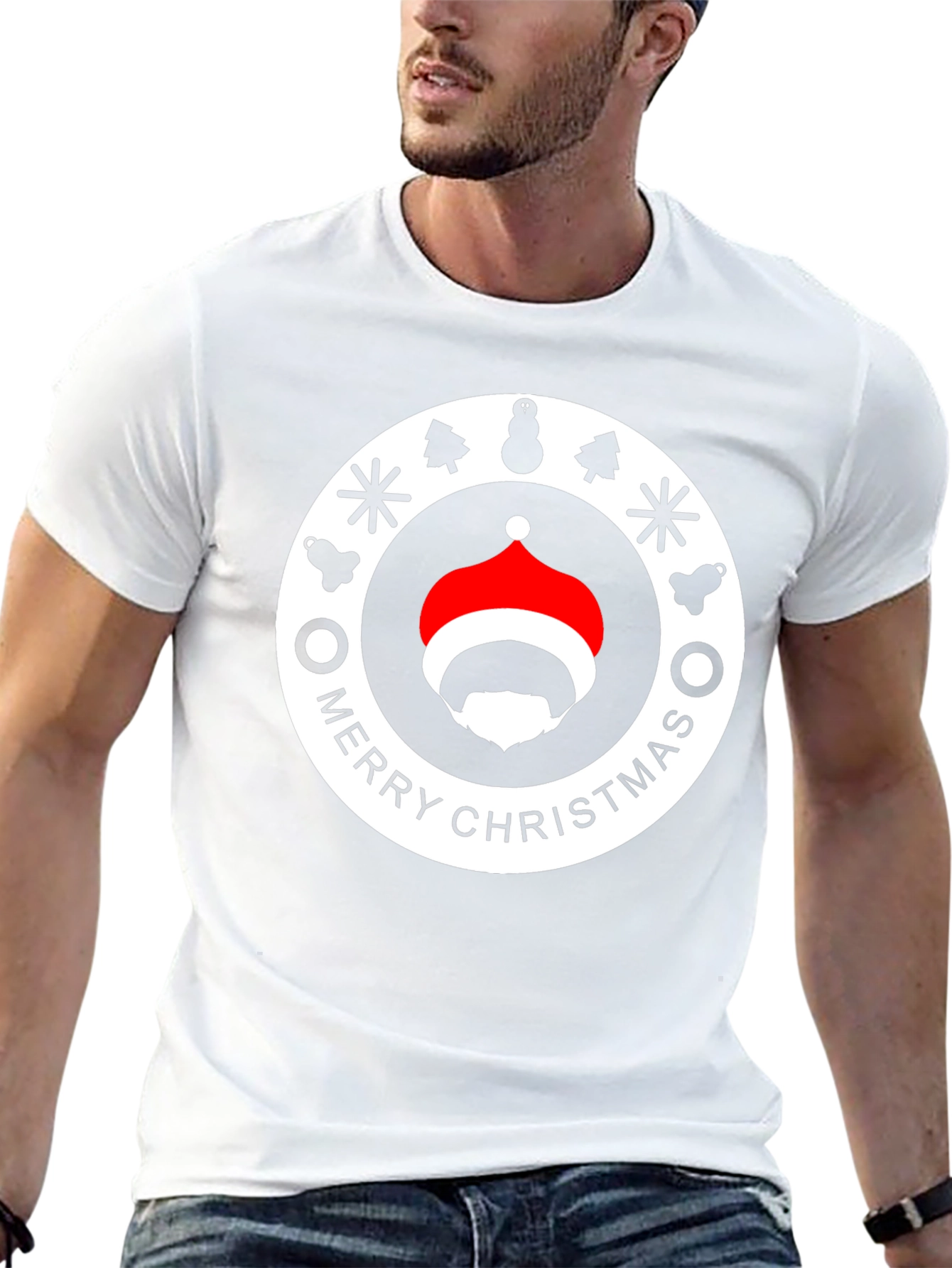 Festive Santa Beard Graphic Tee - Merry Christmas