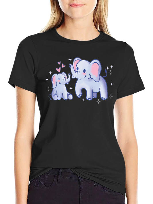 Cute Elephant Mom & Baby Black T-Shirt