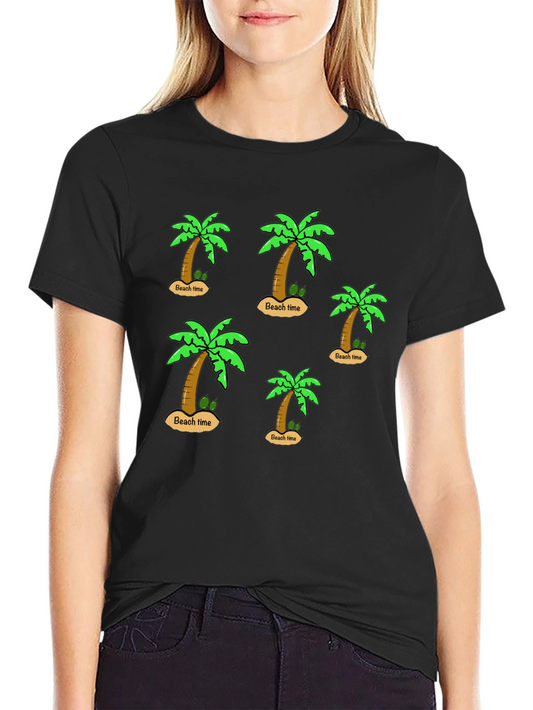 Beach Time Palm Tree Graphic Black T-Shirt