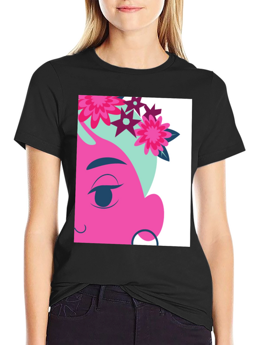 Floral Cartoon Graphic Black T-Shirt