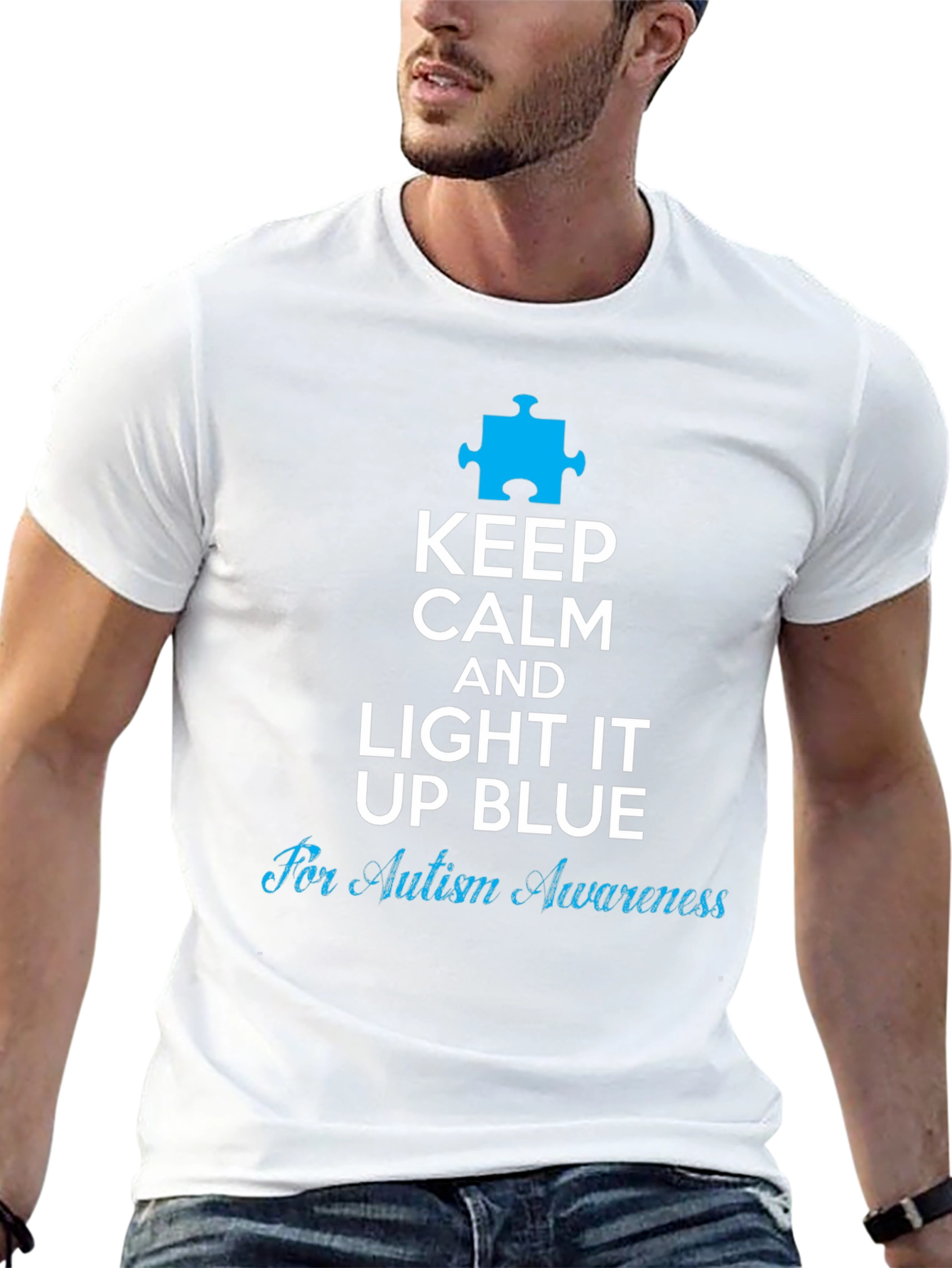 Autism Awareness Keep Calm Light It Up Blue T-Shirt