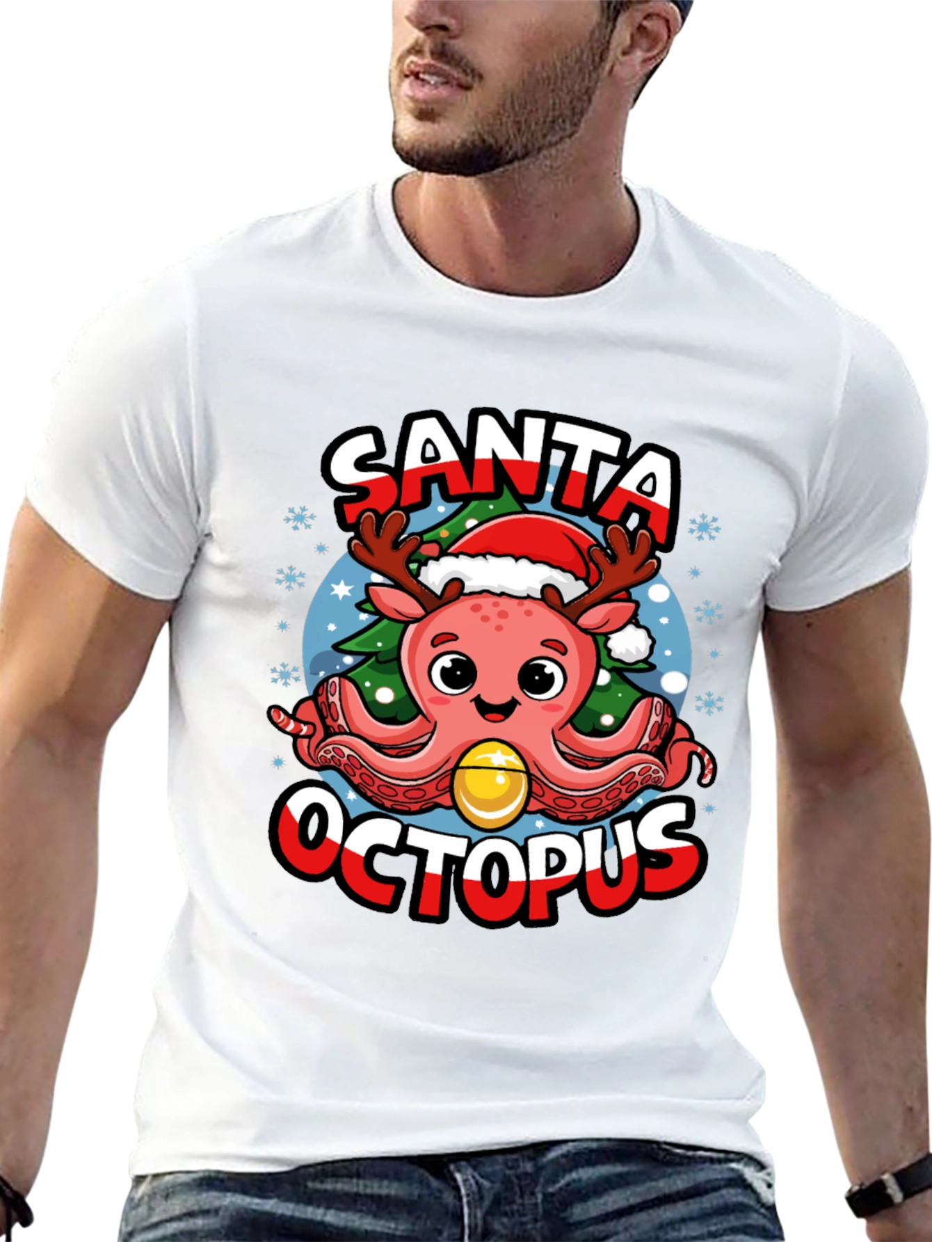 Santa Octopus Christmas Graphic T-Shirt