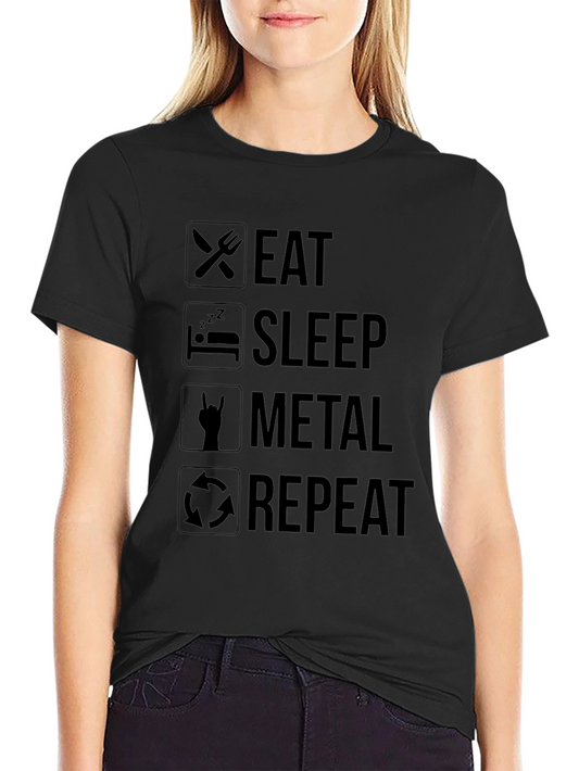 Eat Sleep Metal Repeat Black Graphic T-Shirt