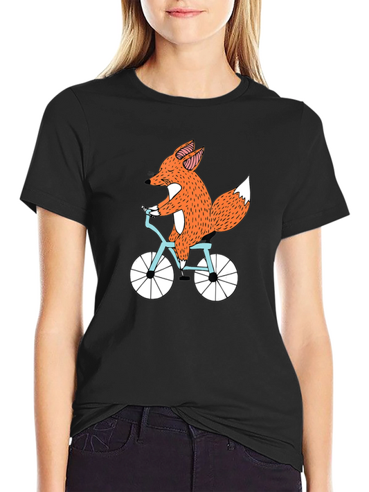 Fox on Bike Graphic Tee - Black Cotton T-Shirt