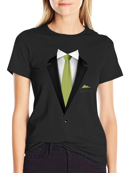 Tuxedo T-Shirt - Black Suit with Green Tie Design
