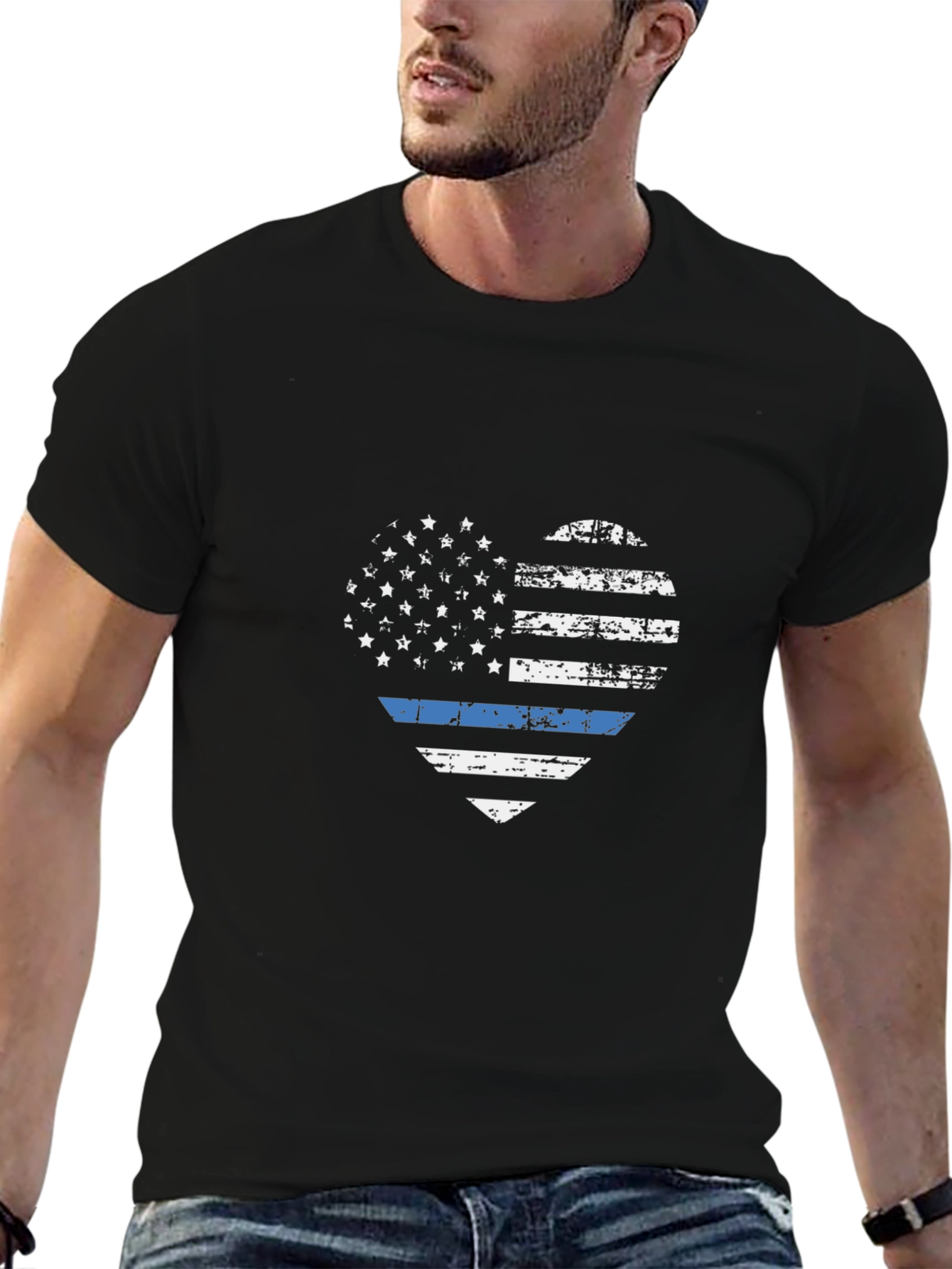 Distressed Thin Blue Line Heart Flag T-Shirt