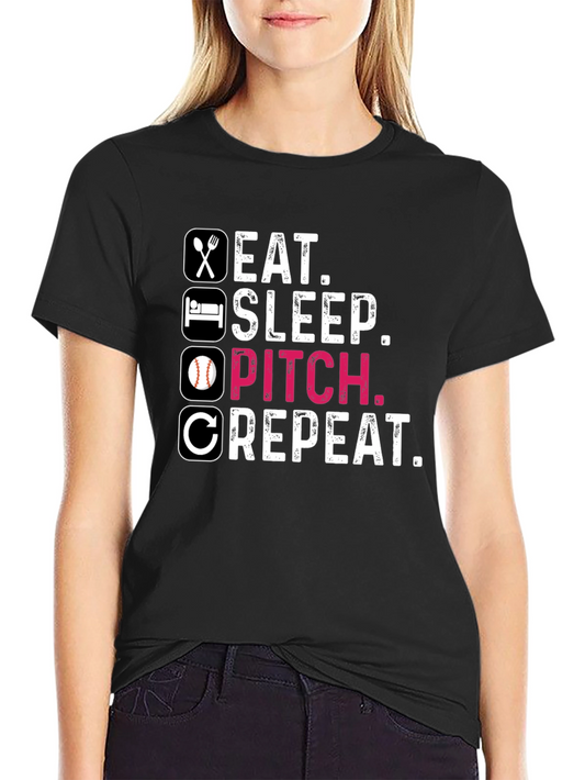 Eat Sleep Pitch Repeat Baseball T-Shirt