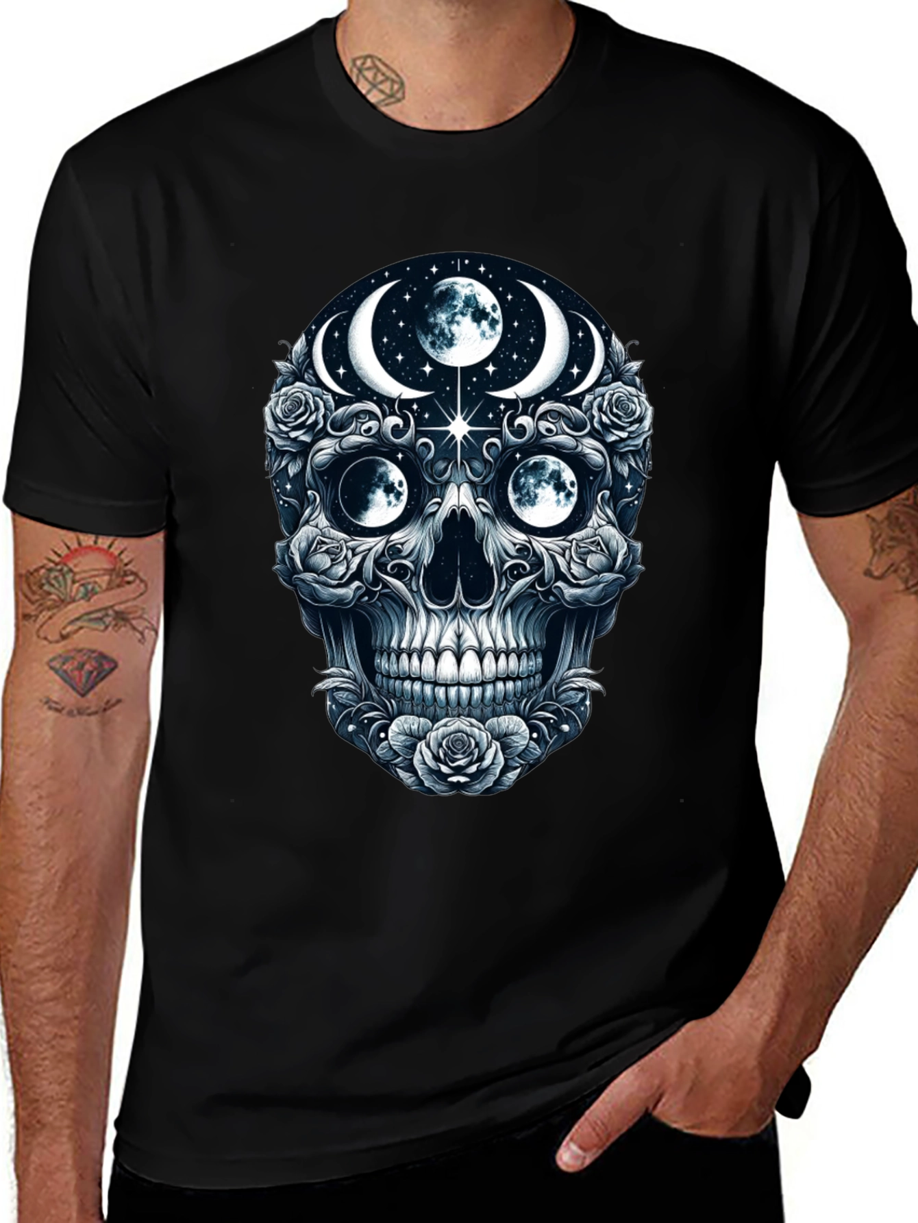 Mystic Moon Skull Graphic Tee - Dark Gothic Style