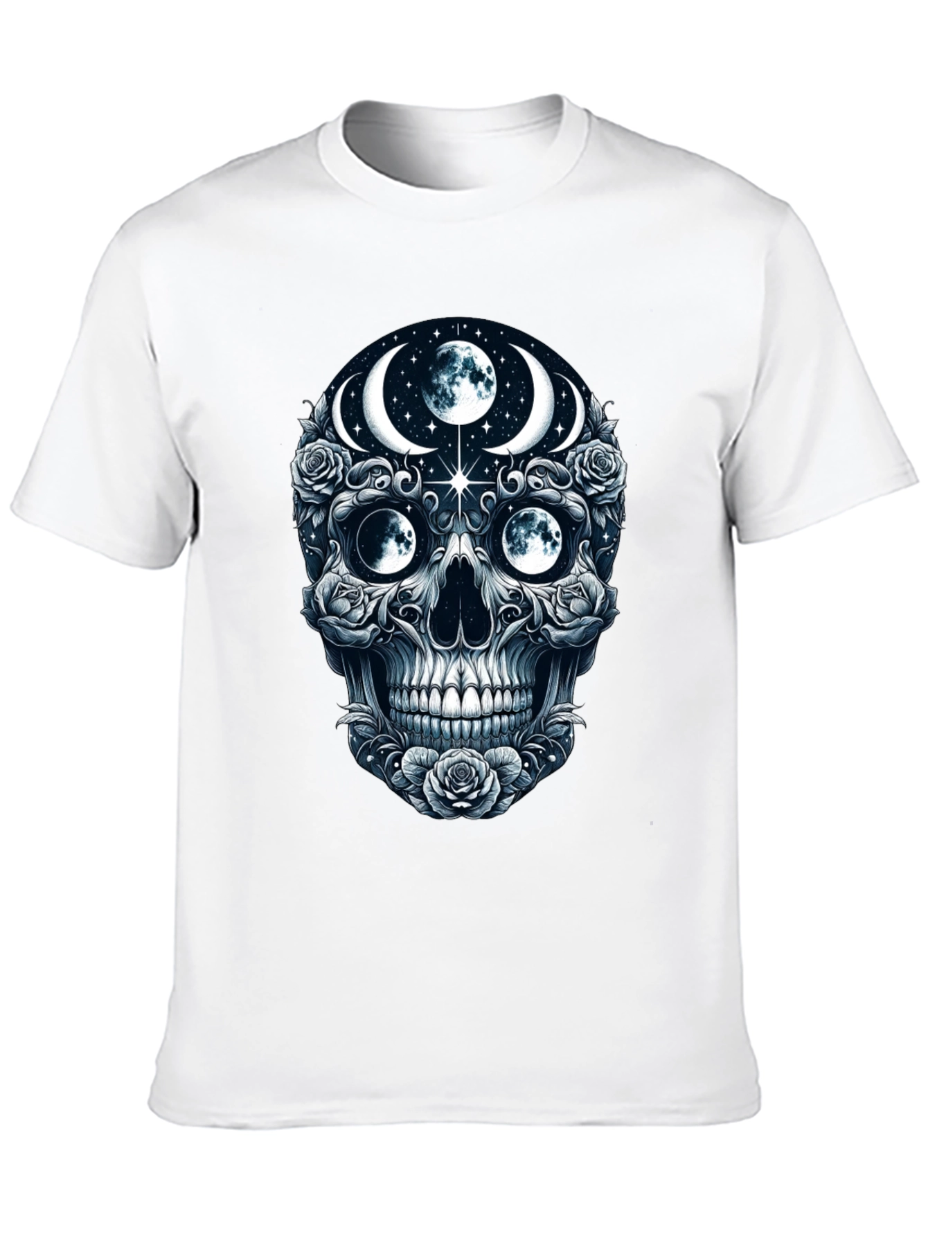 Mystic Moon Skull Graphic Tee - Dark Gothic Style