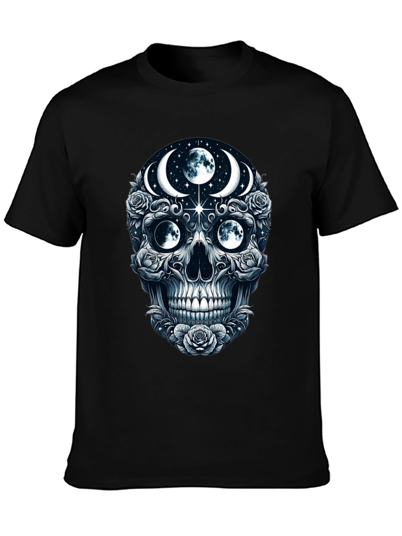 Mystic Moon Skull Graphic Tee - Dark Gothic Style