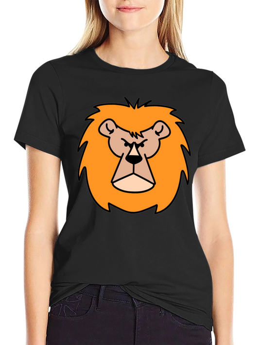 Cartoon Lion Graphic Print Black T-Shirt