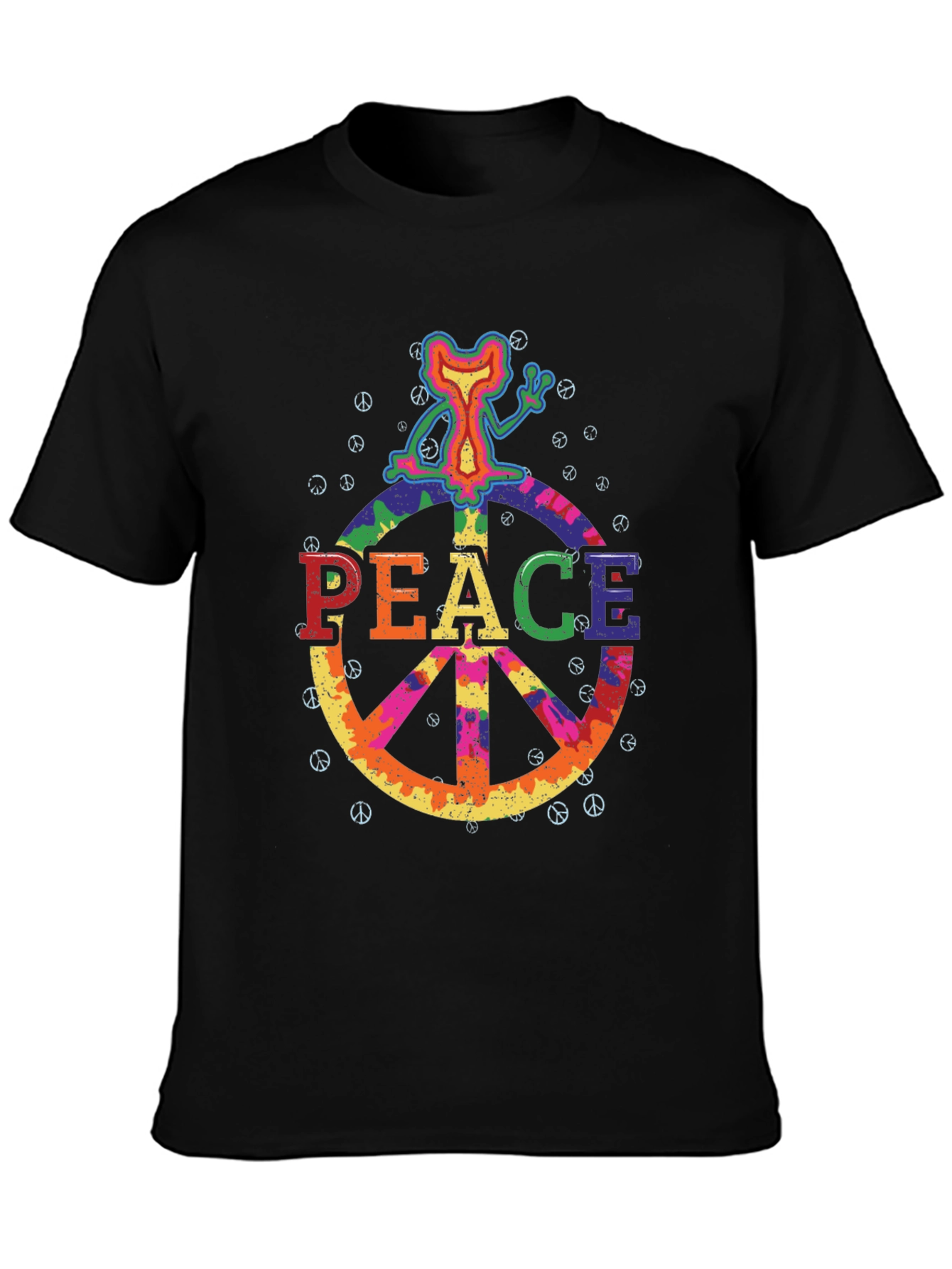 Retro Peace Sign Graphic Tee - Black Cotton T-Shirt