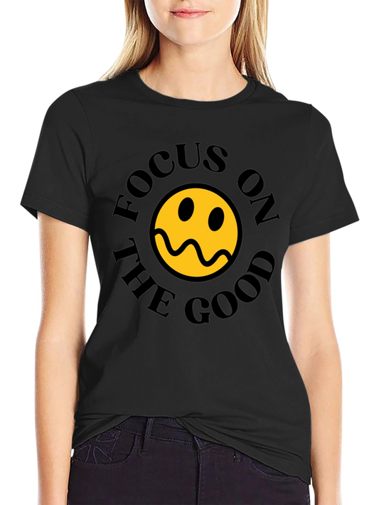 Focus On The Good Smiley Face Black T-Shirt