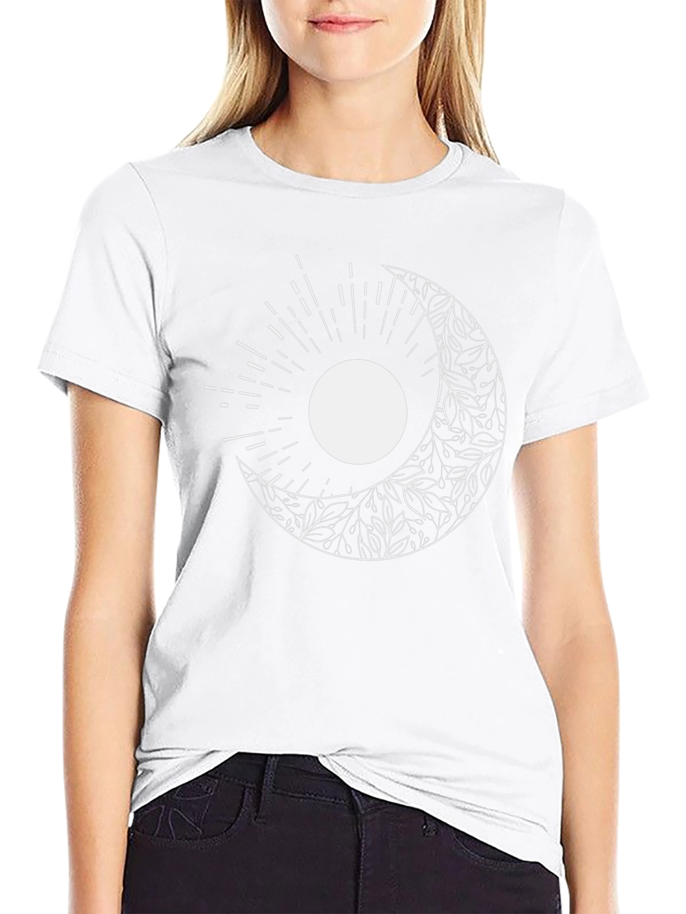 Celestial Moon & Sun Graphic Tee - Black Cotton