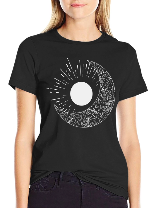 Celestial Moon & Sun Graphic Tee - Black Cotton
