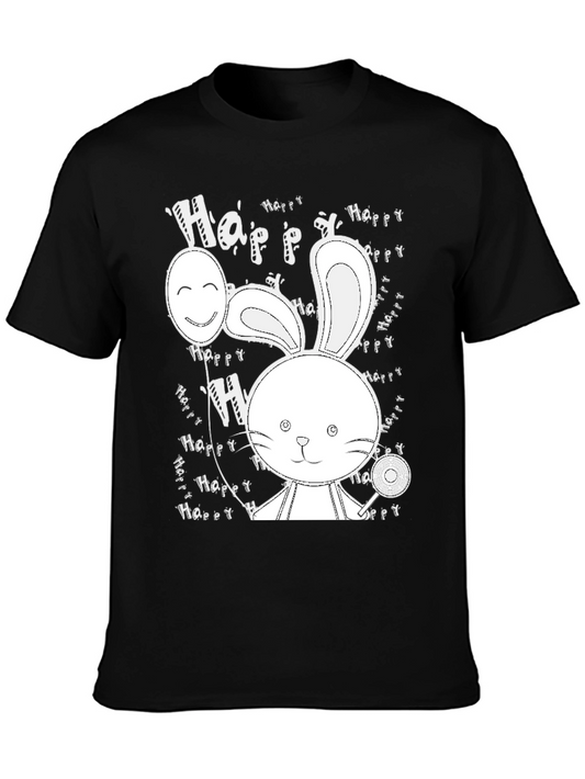 Cute Bunny Print Black T-Shirt