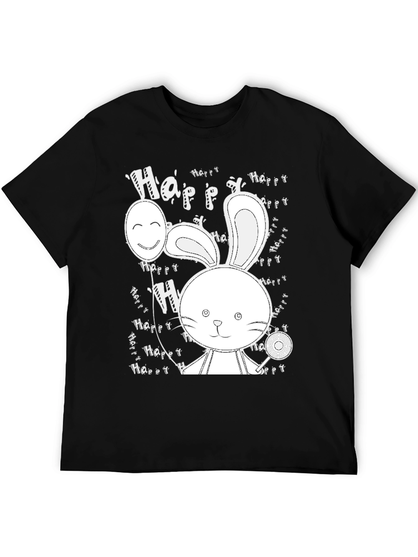 Cute Bunny Print Black T-Shirt