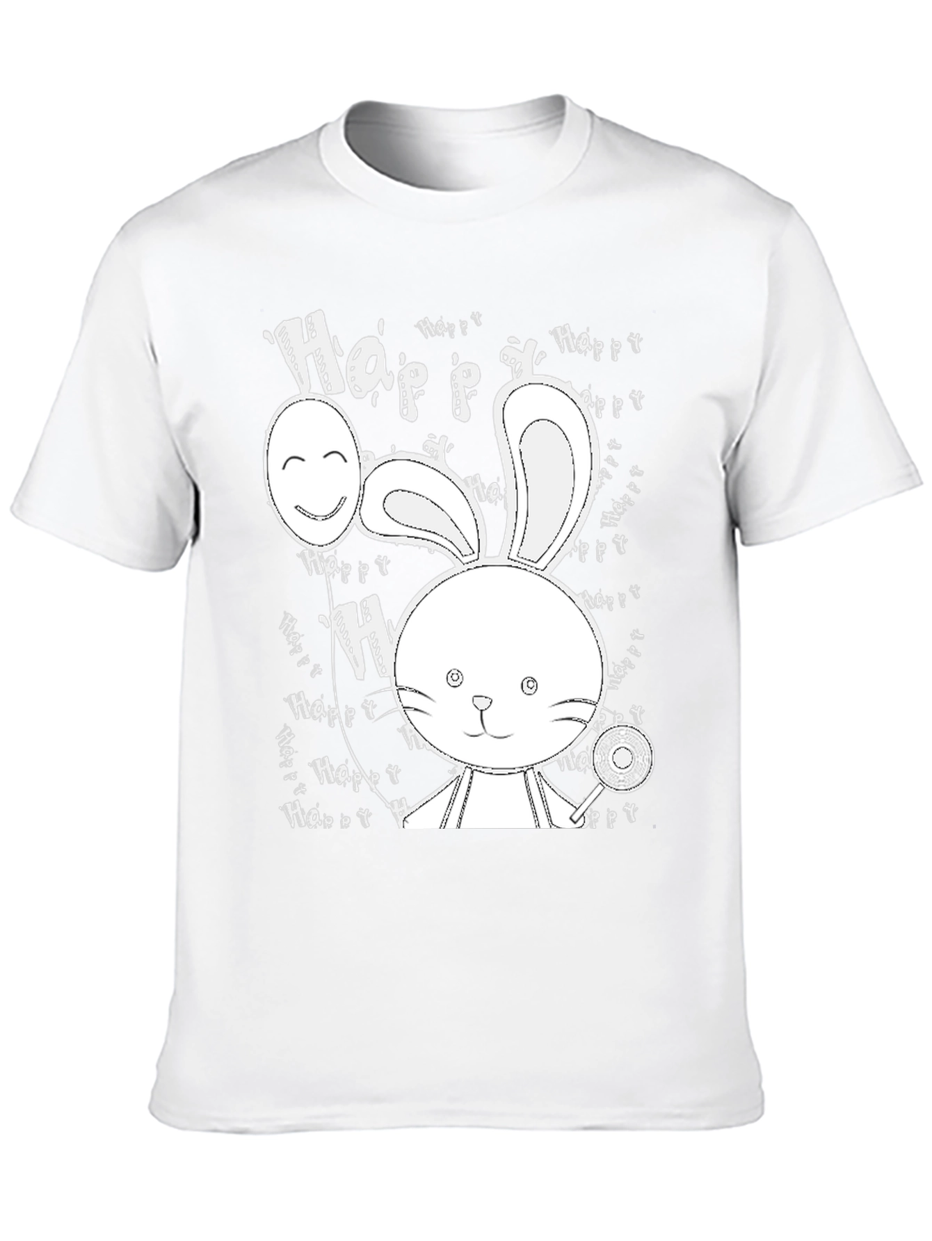 Cute Bunny Print Black T-Shirt