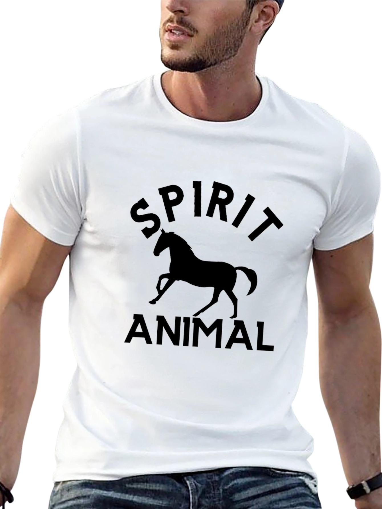 Spirit Animal Horse Graphic Tee - Black Cotton