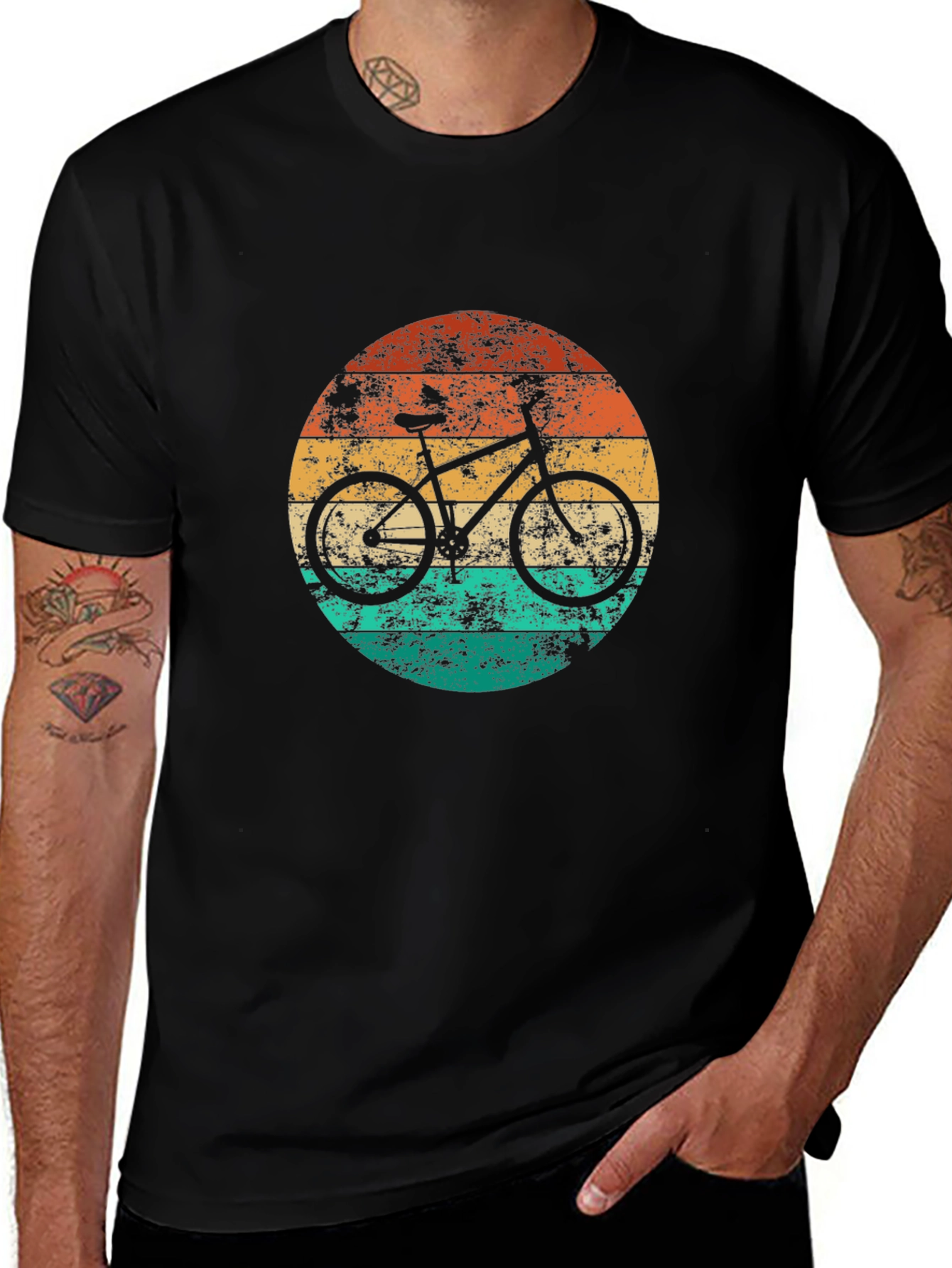 Retro Sunset Bicycle Graphic Tee - Black