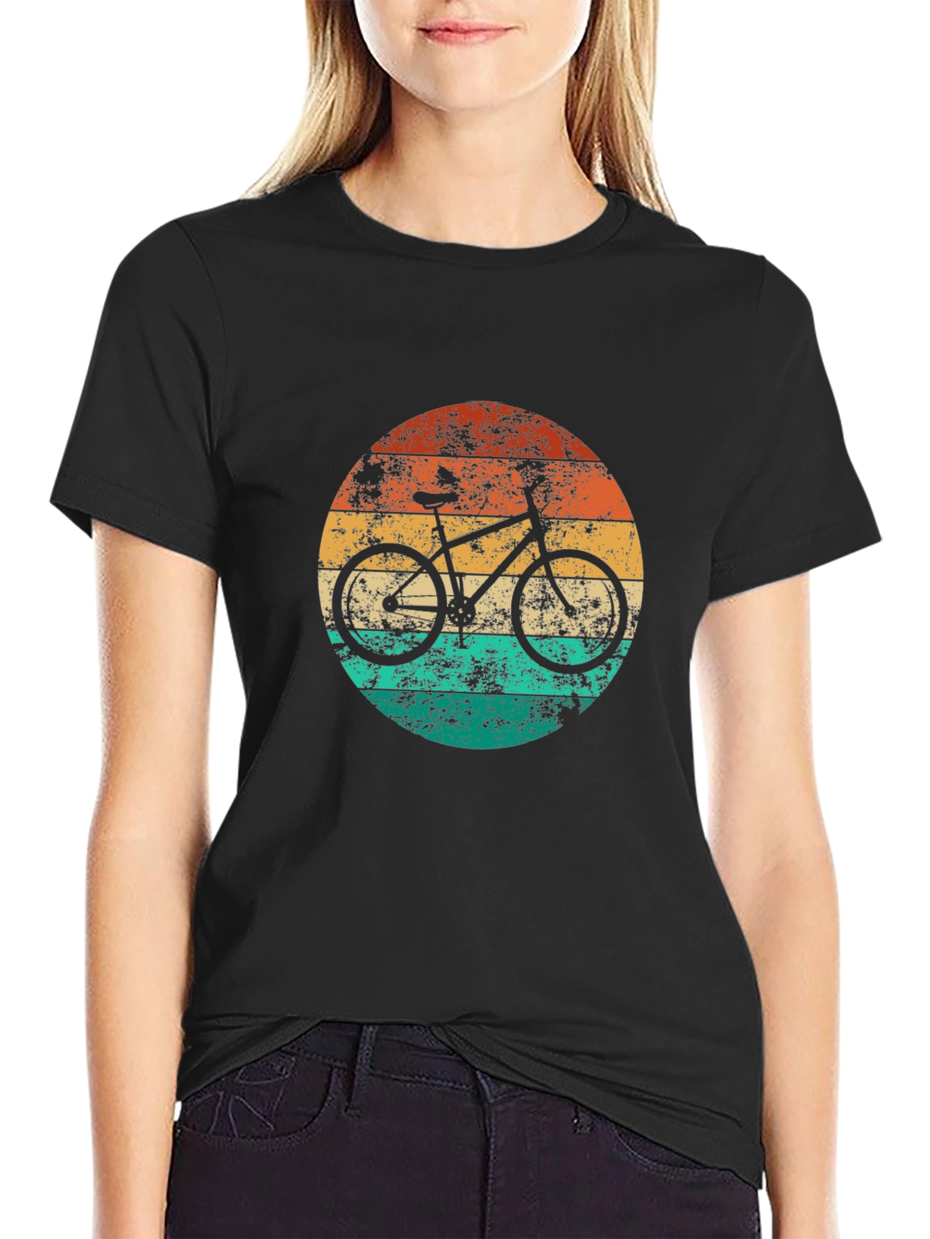 Retro Sunset Bicycle Graphic Tee - Black