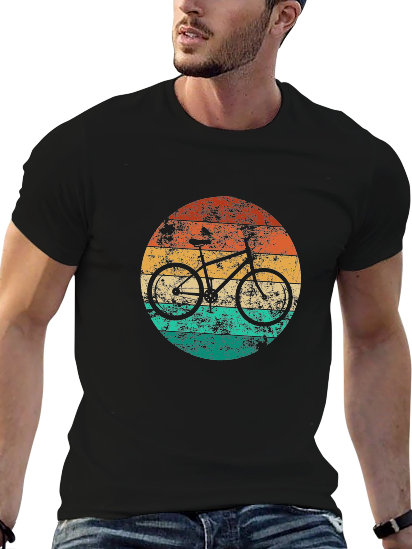 Retro Sunset Bicycle Graphic Tee - Black