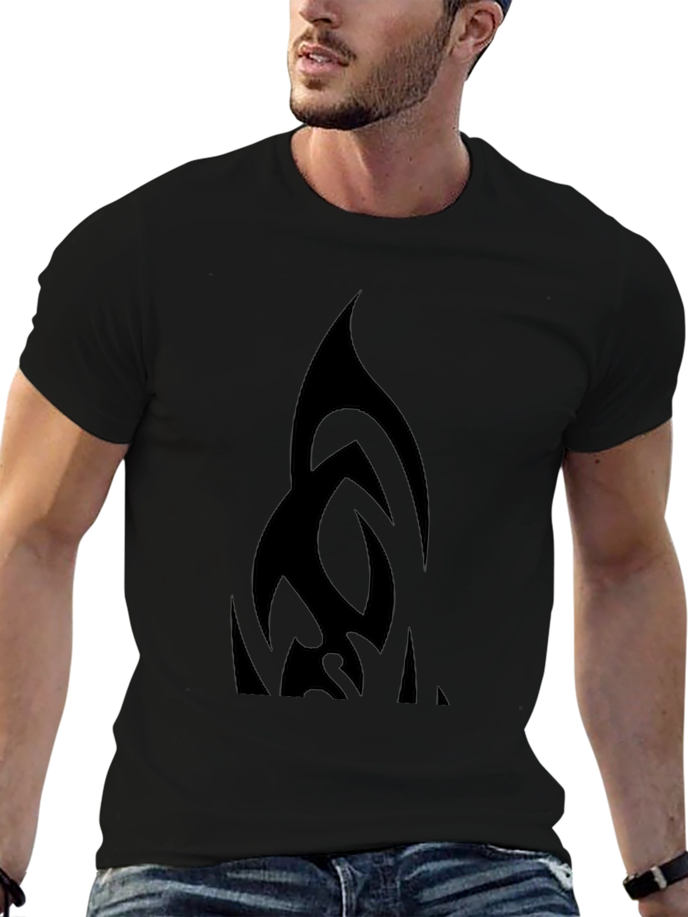 Black Tribal Design Graphic Tee - Cool Casual Wear
