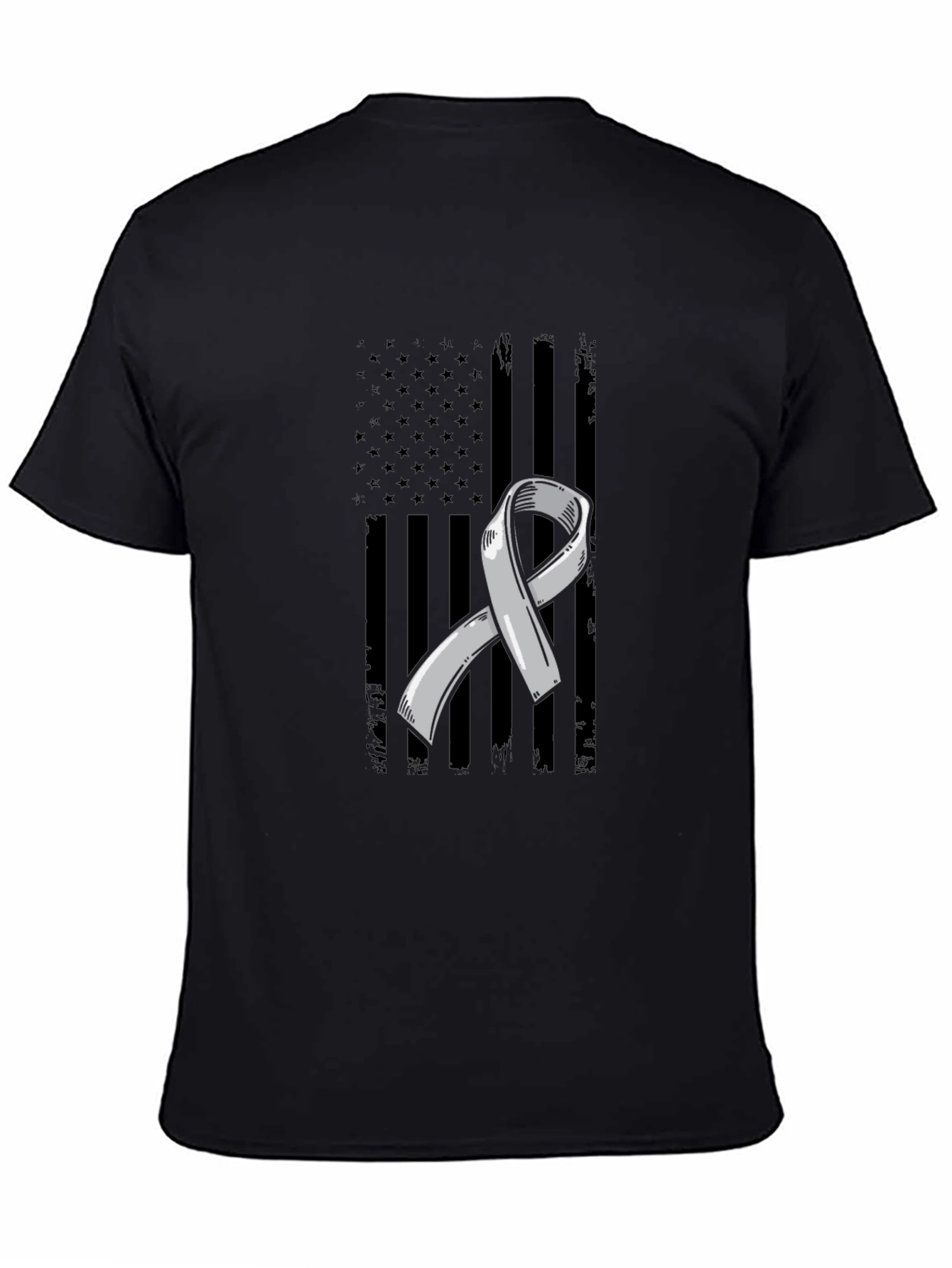 Grey Ribbon American Flag Graphic T-Shirt