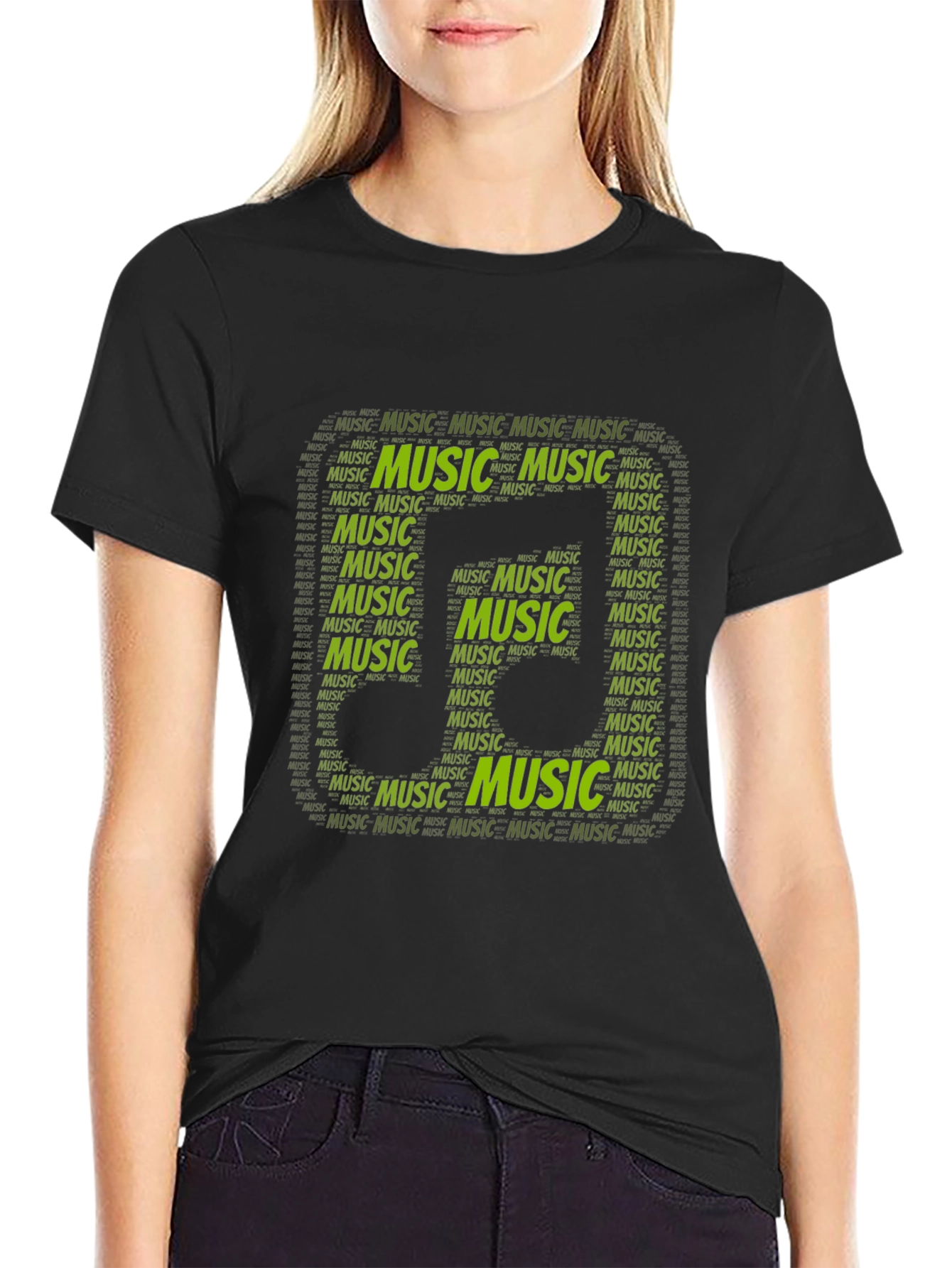 Music Word Art Graphic Tee - Black