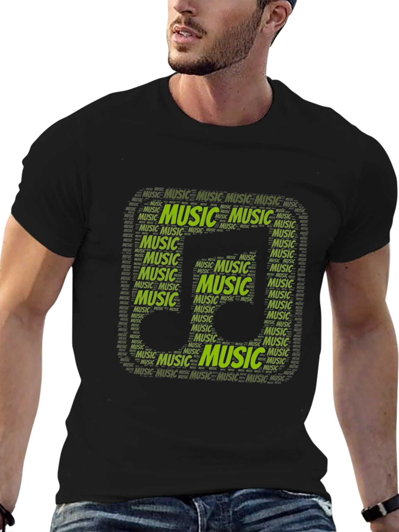Music Word Art Graphic Tee - Black