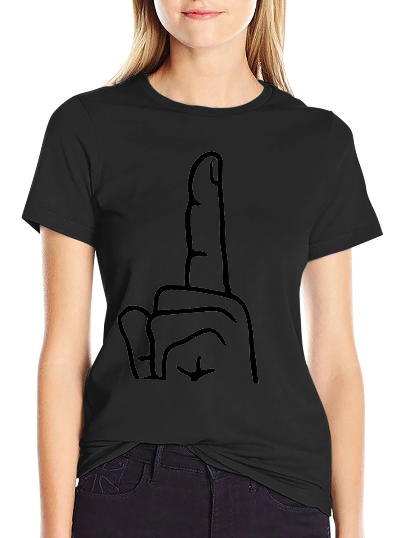 Black Graphic Tee - Middle Finger Gesture