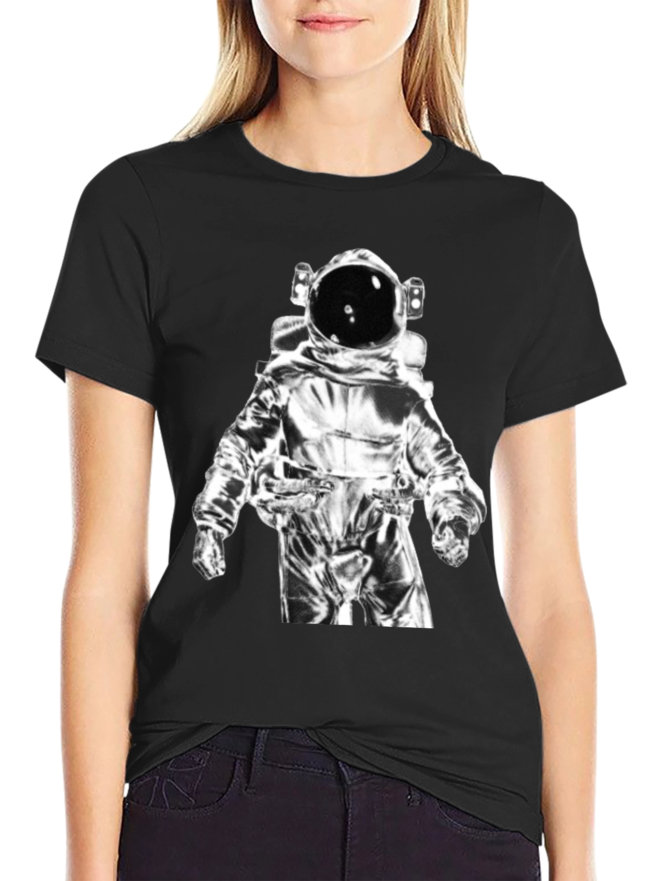 Astronaut Graphic Tee - Black Cotton Casual Shirt