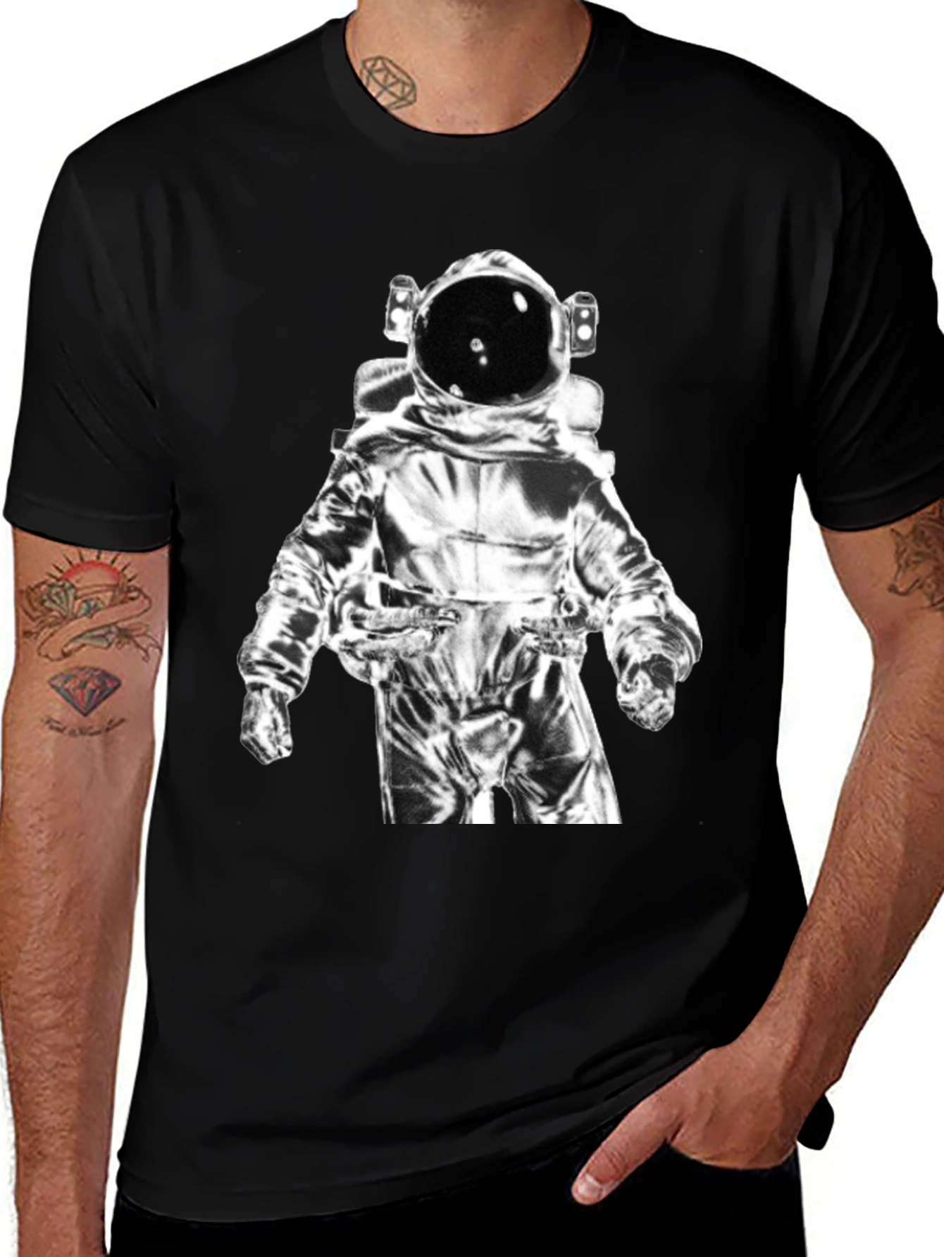 Astronaut Graphic Tee - Black Cotton Casual Shirt