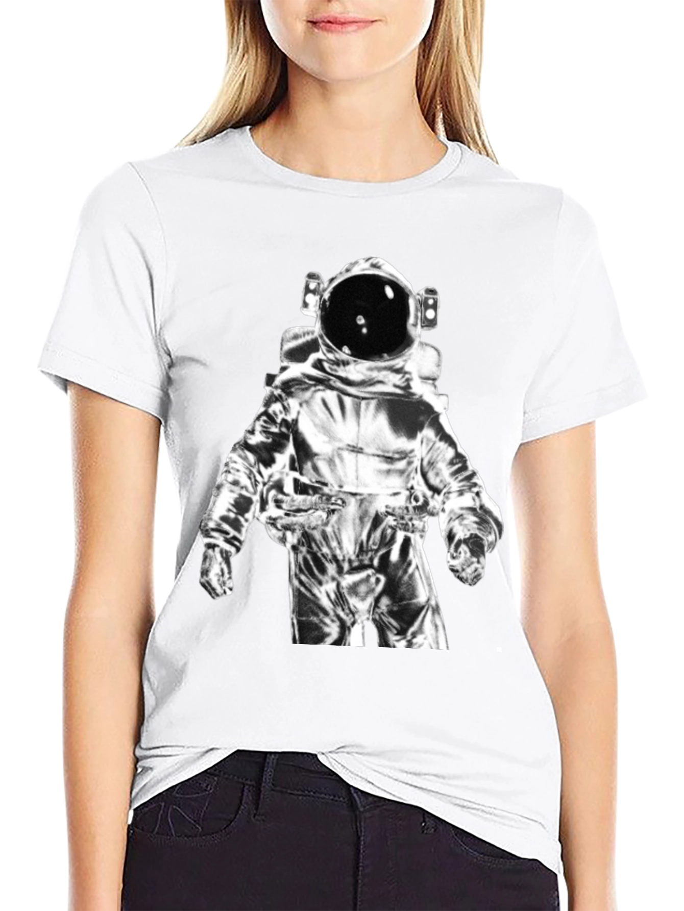 Astronaut Graphic Tee - Black Cotton Casual Shirt
