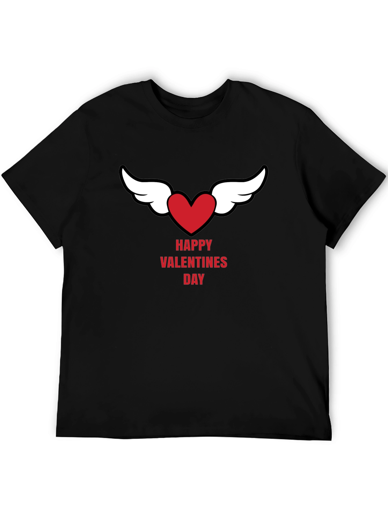 Happy Valentines Day Heart Wings Black T-Shirt