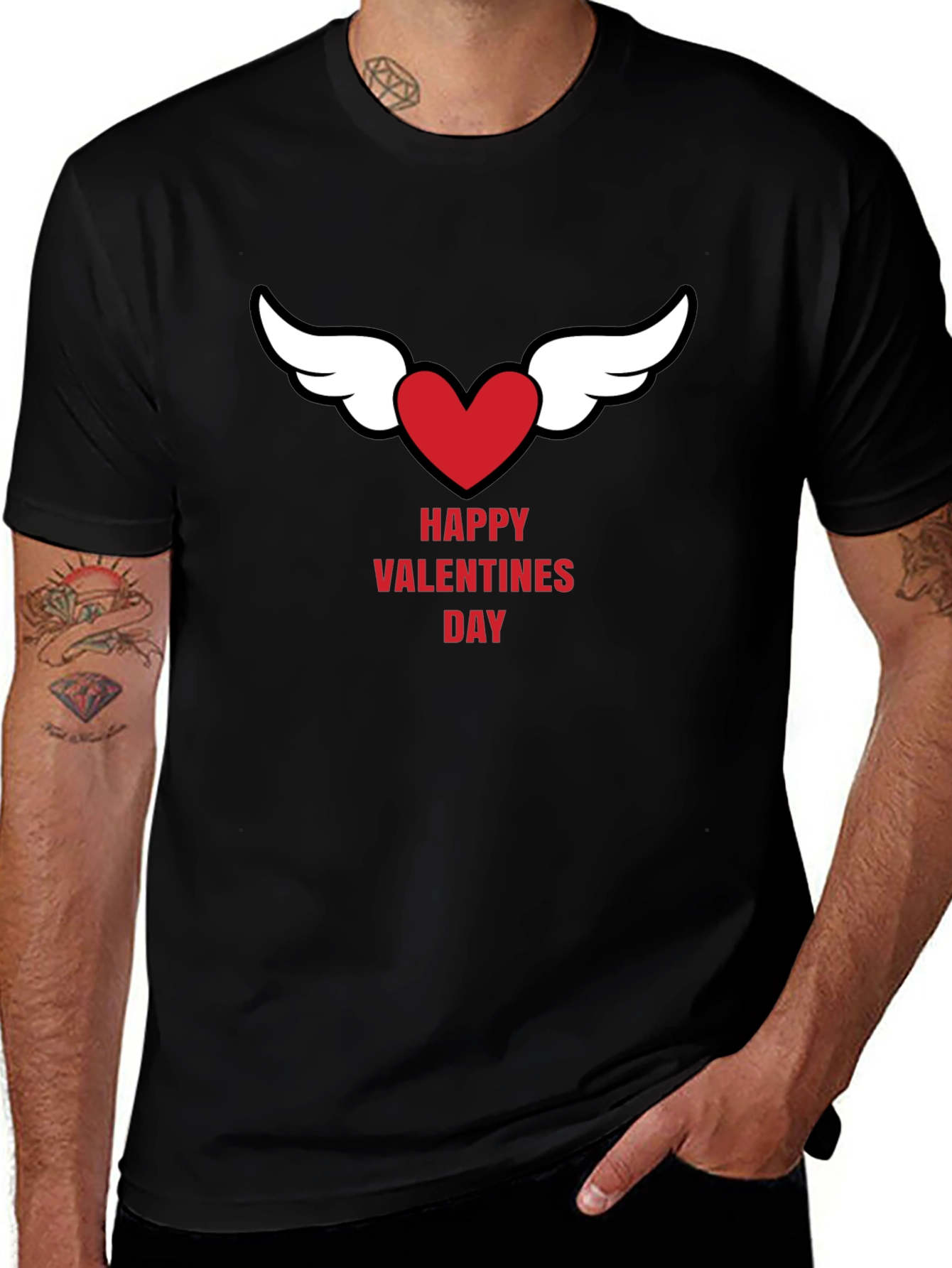 Happy Valentines Day Heart Wings Black T-Shirt