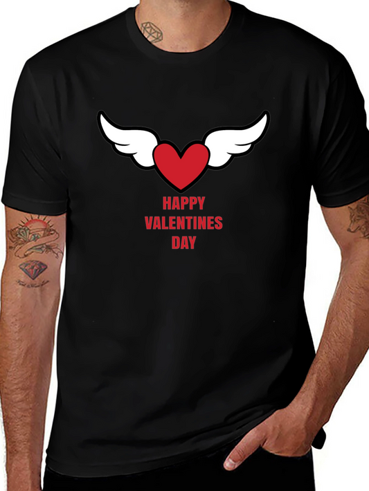 Happy Valentines Day Heart Wings Black T-Shirt