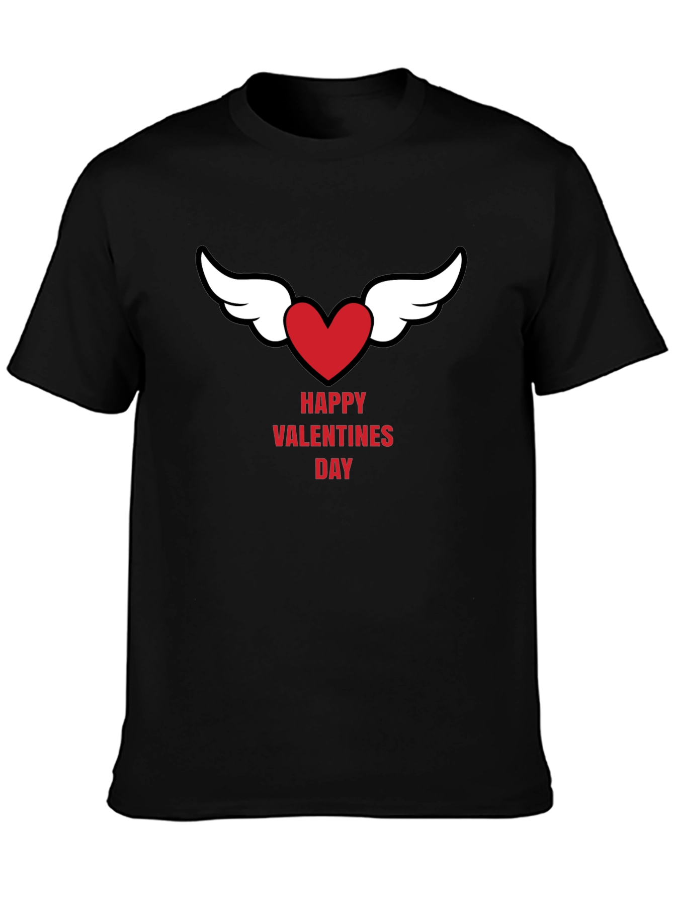 Happy Valentines Day Heart Wings Black T-Shirt