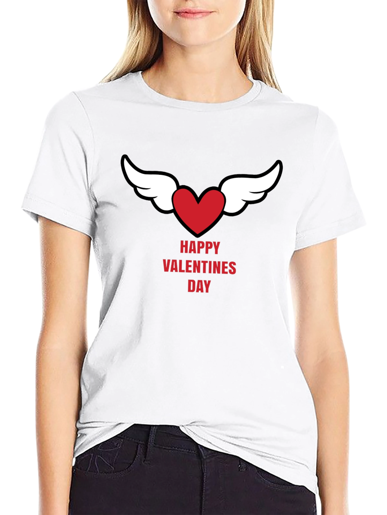 Happy Valentines Day Heart Wings Black T-Shirt