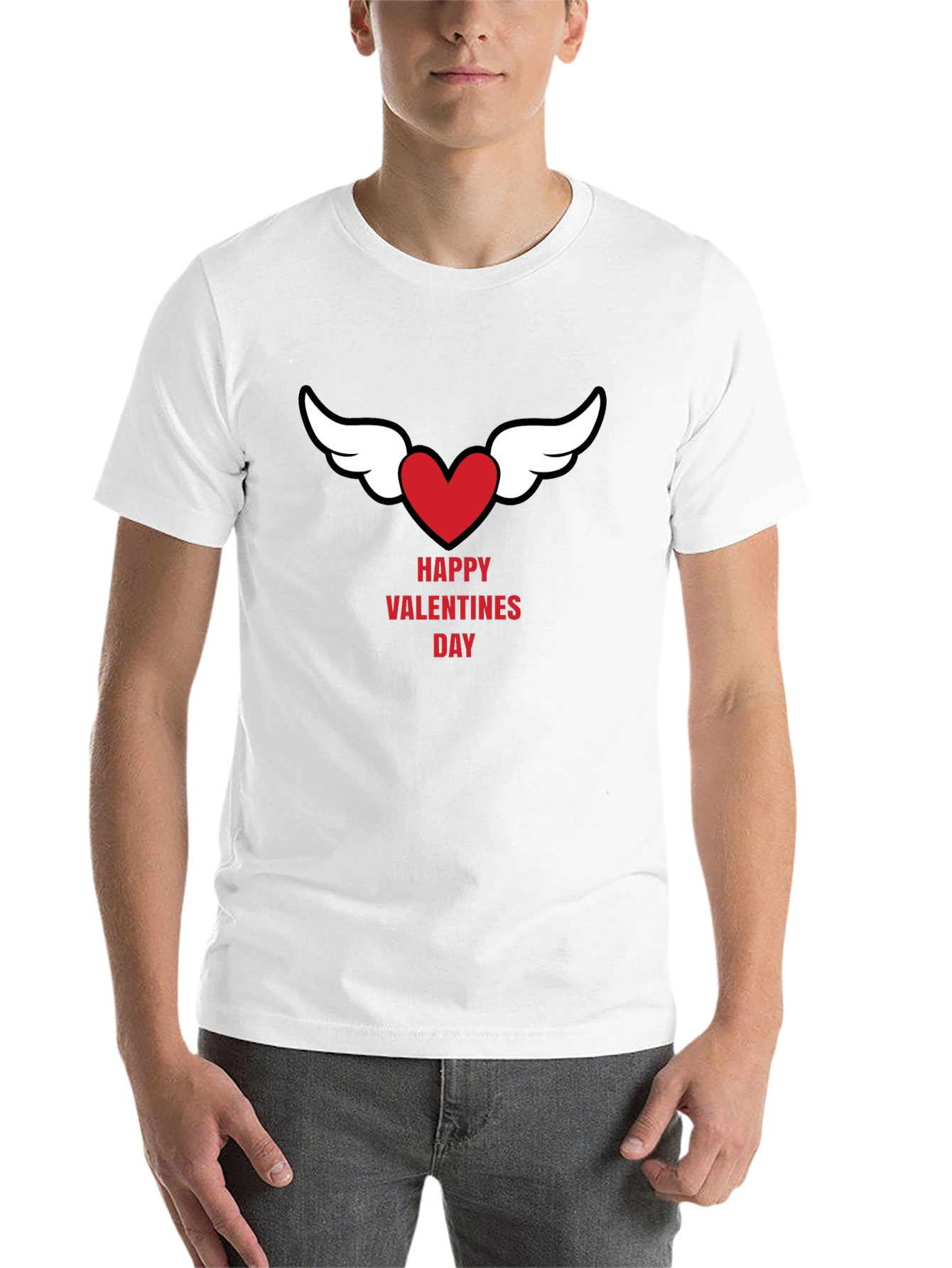 Happy Valentines Day Heart Wings Black T-Shirt