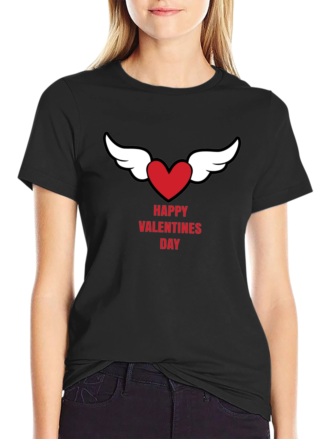 Happy Valentines Day Heart Wings Black T-Shirt