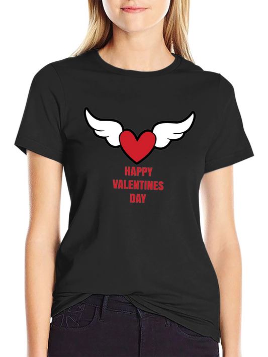 Happy Valentines Day Heart Wings Black T-Shirt