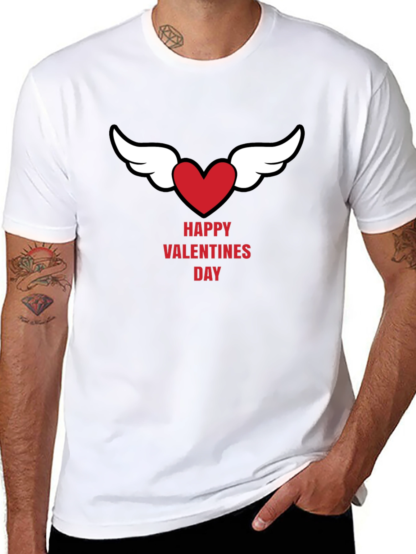 Happy Valentines Day Heart Wings Black T-Shirt