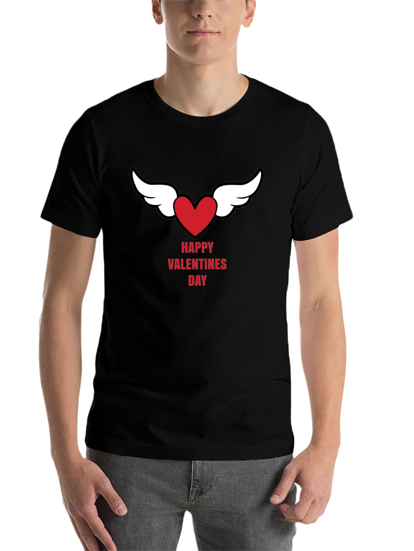 Happy Valentines Day Heart Wings Black T-Shirt