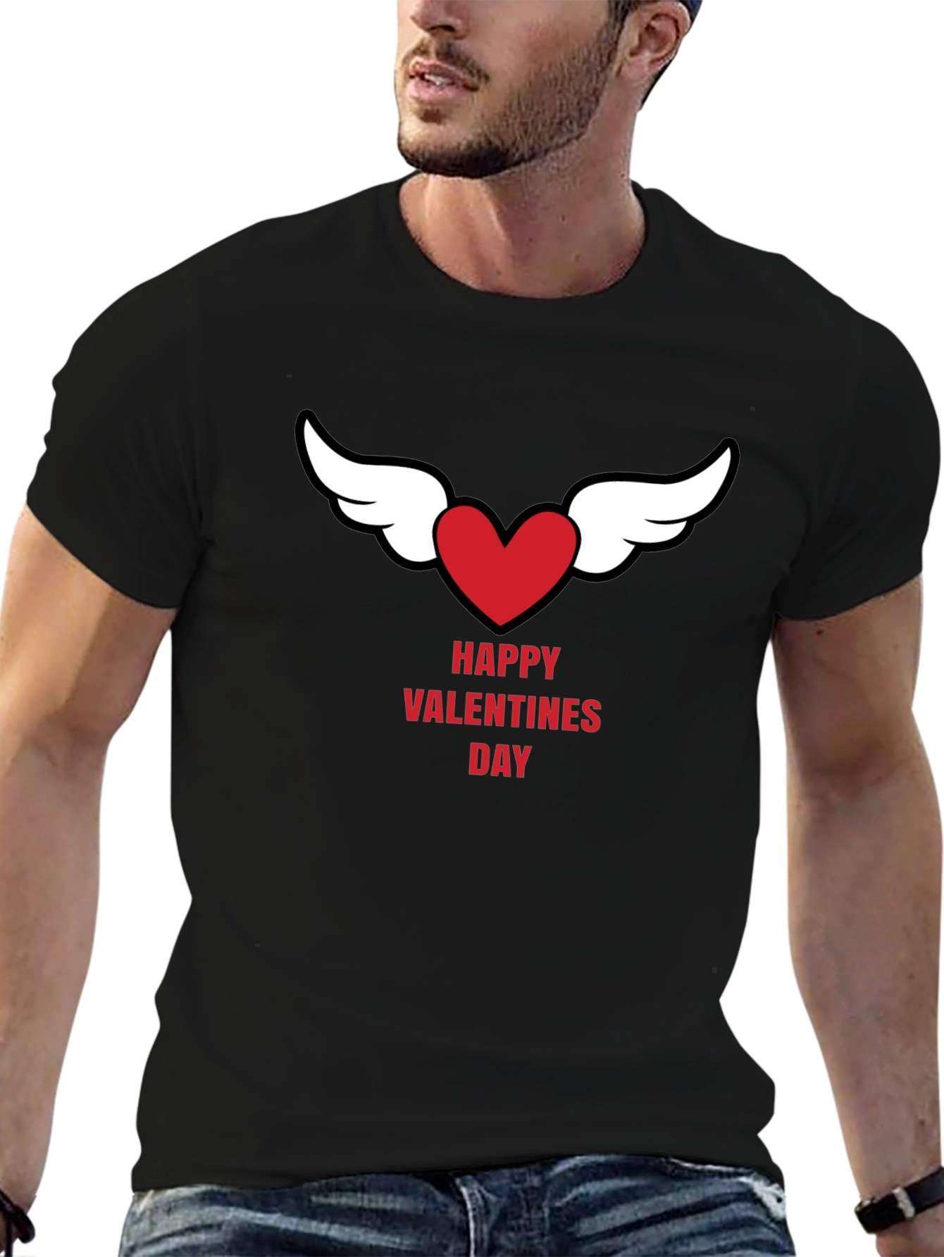 Happy Valentines Day Heart Wings Black T-Shirt