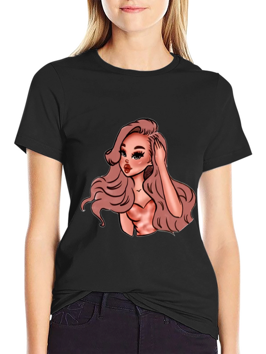 Cartoon Woman Graphic Black T-Shirt