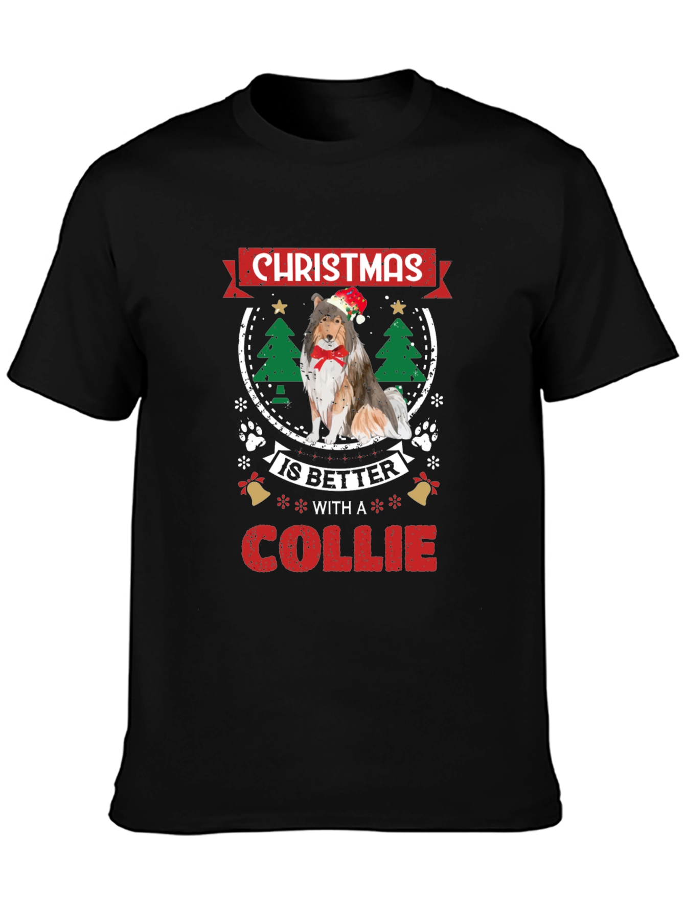Christmas Collie Dog Graphic Tee