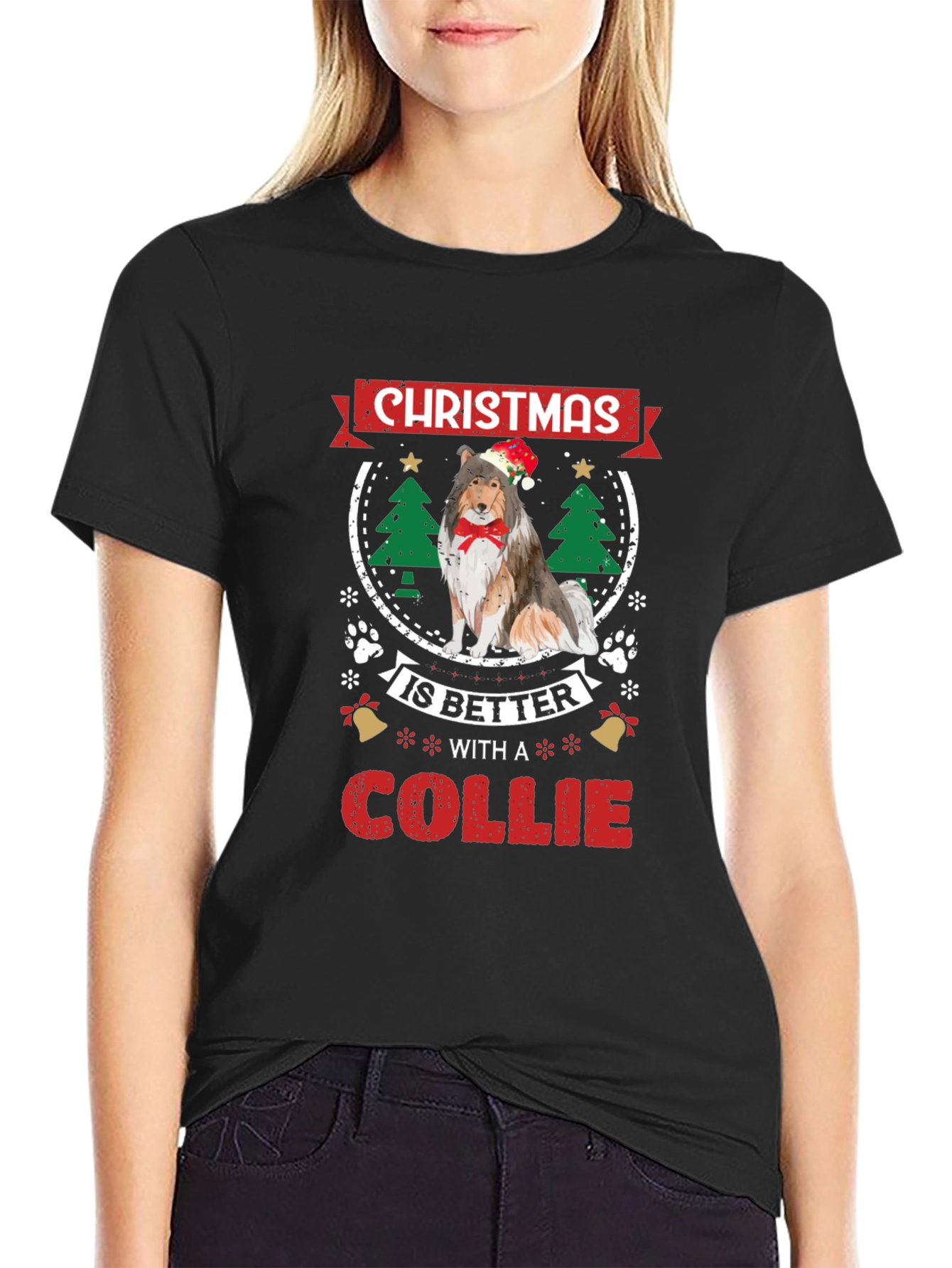 Christmas Collie Dog Graphic Tee