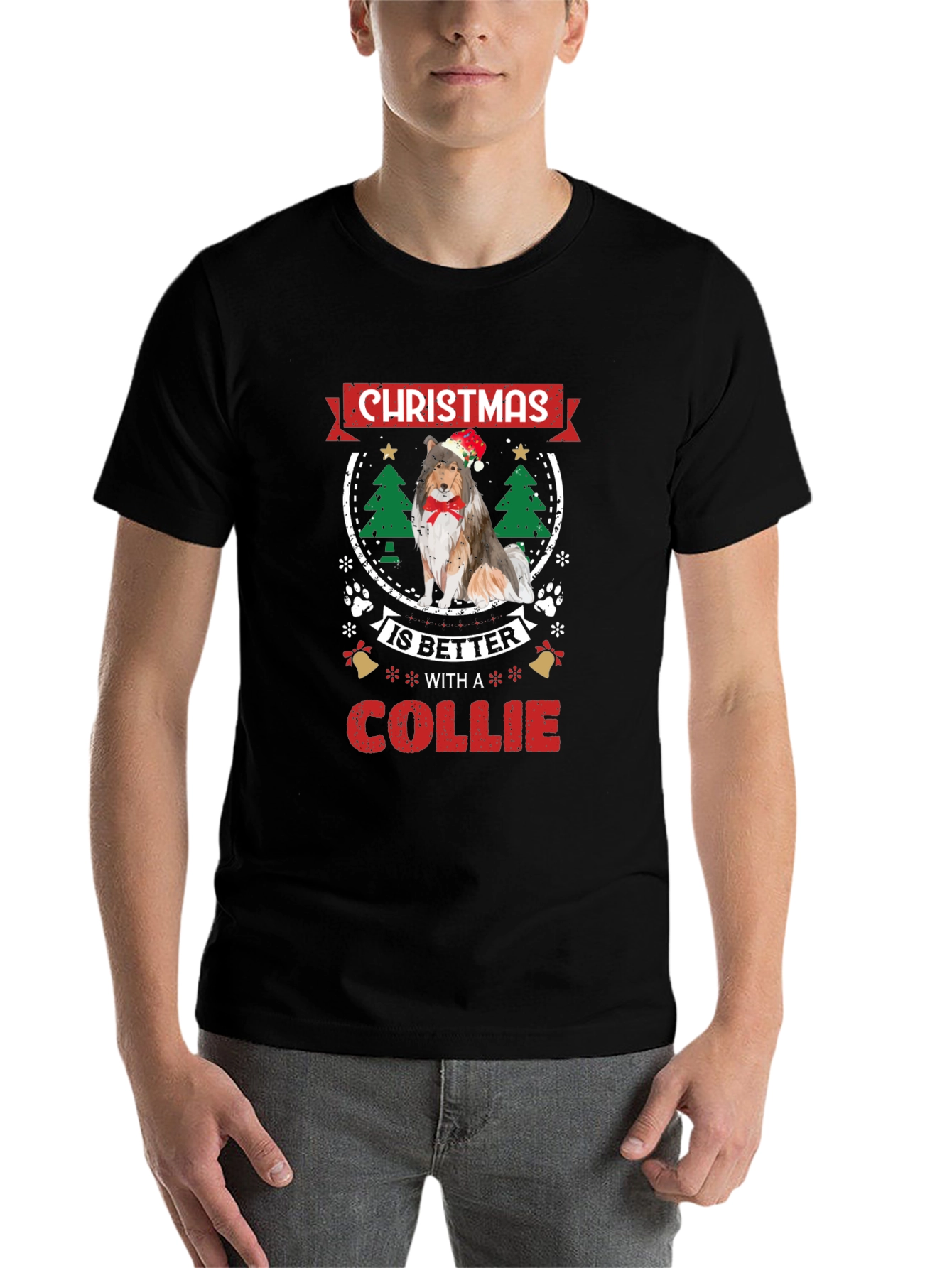 Christmas Collie Dog Graphic Tee