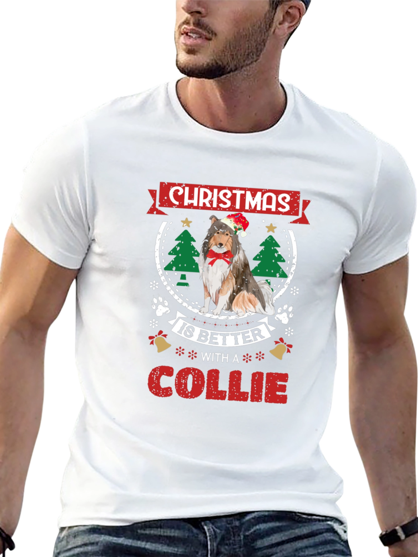 Christmas Collie Dog Graphic Tee